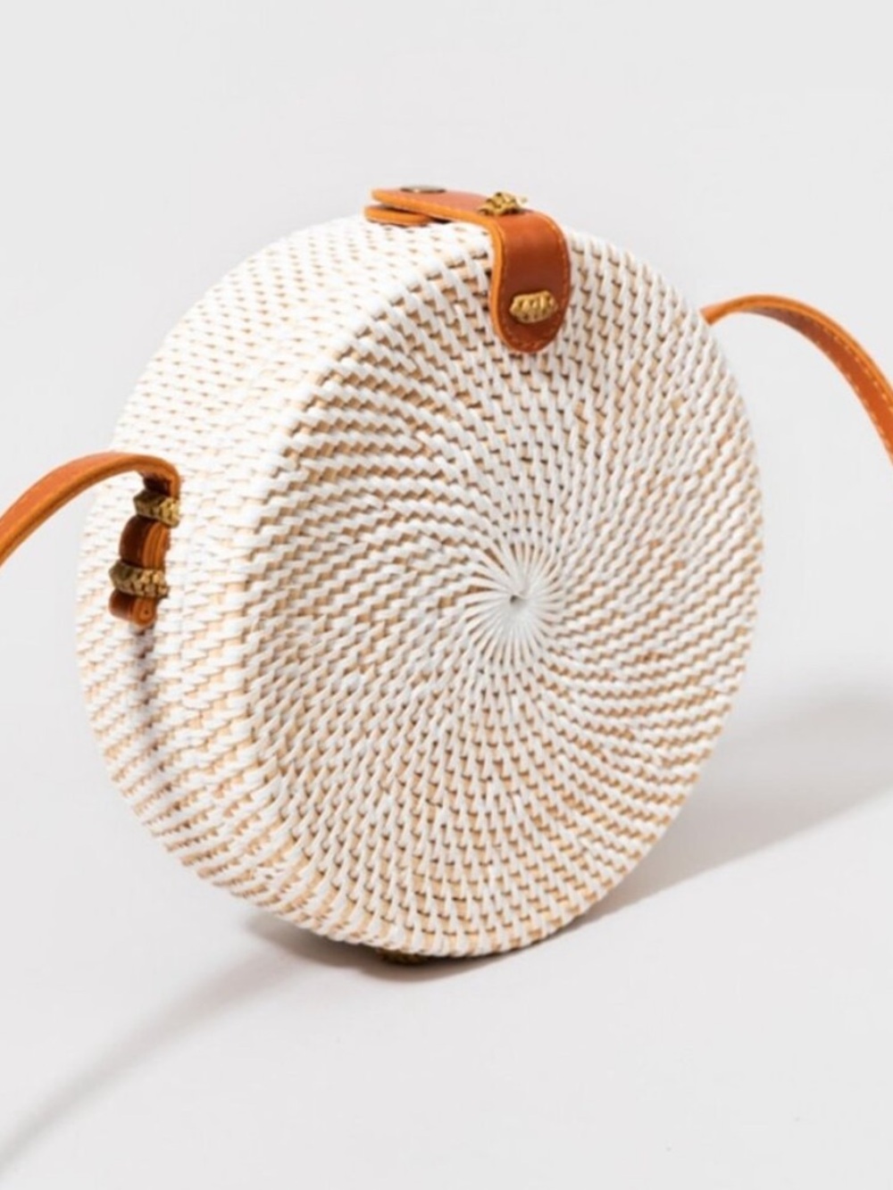 Straw Studios Cream Round Straw Crossbody with Tan Strap
